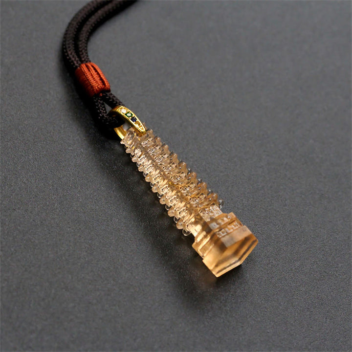 Buddha Stones Liuli Ancient Pagoda Wisdom Necklace - Amber(Necklace Length: 45cm) - image 3