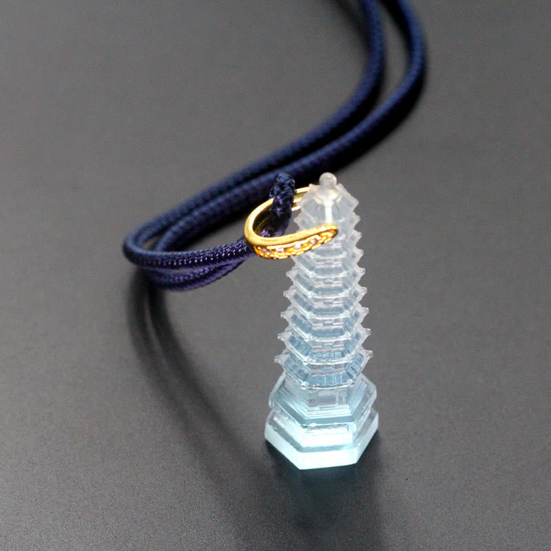 Buddha Stones Liuli Ancient Pagoda Wisdom Necklace - Sky Blue(Necklace Length: 45cm) - image 1