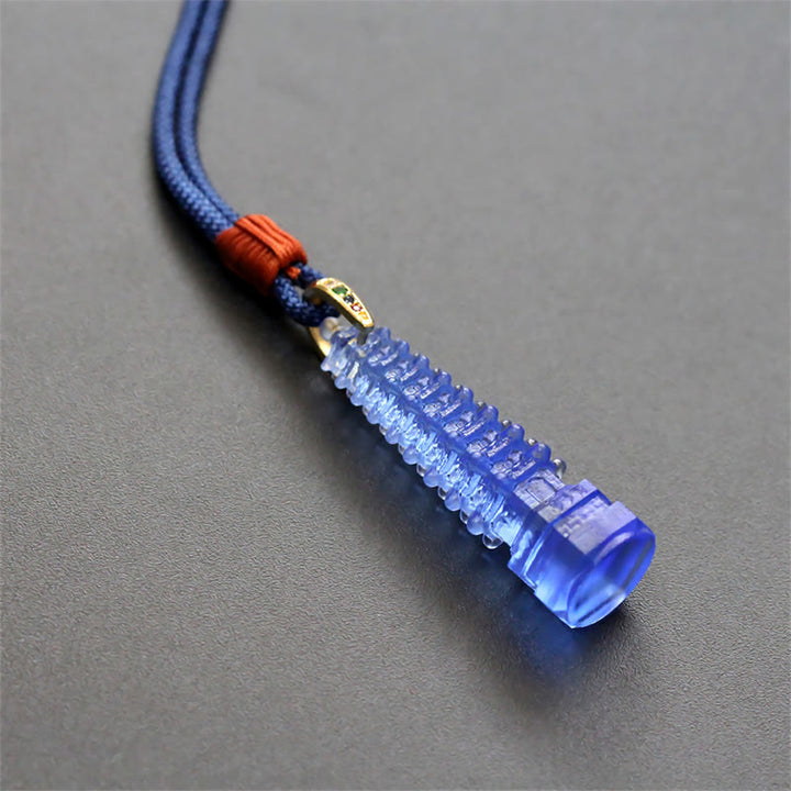 Buddha Stones Liuli Ancient Pagoda Wisdom Necklace - Dark Blue(Necklace Length: 45cm) - image 4