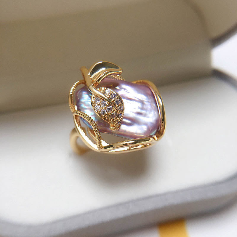 Buddha Stones Pearl Copper Plated Gold Flower Happiness Wealth Ring - Purple(Adjustable) - With Box - image 0