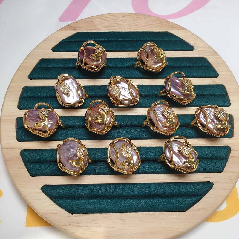 Buddha Stones Pearl Copper Plated Gold Flower Happiness Wealth Ring - image 7