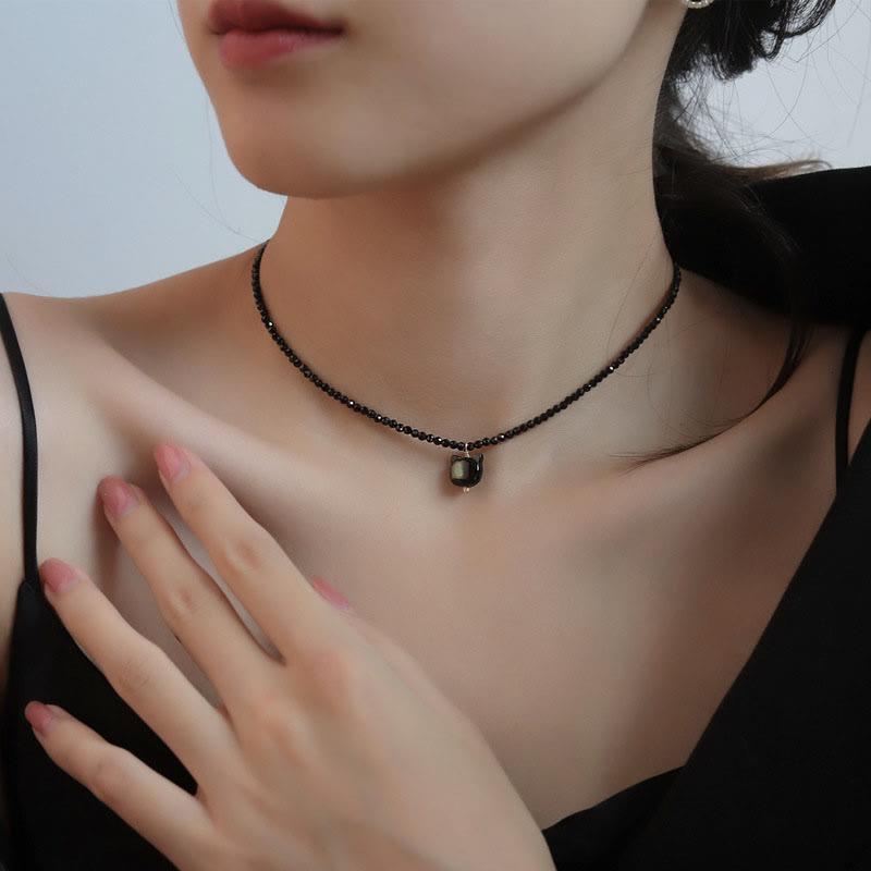 Buddha Stones Black Spinel Cute Cat Motivate Choker Necklace - image 3