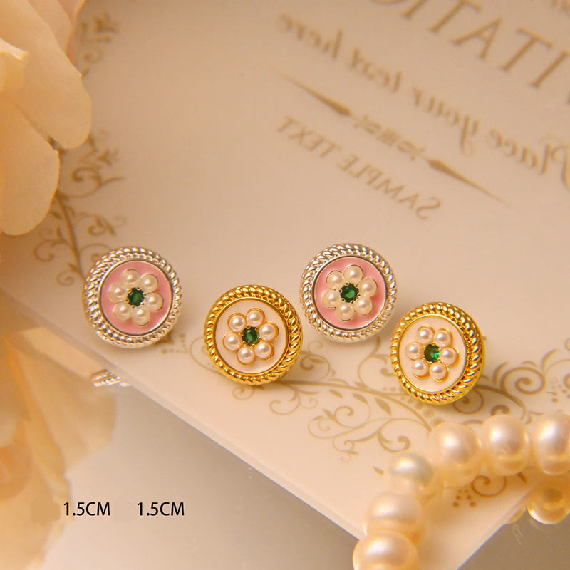 Buddha Stones Enamel Flower Luck Earrings - image 0