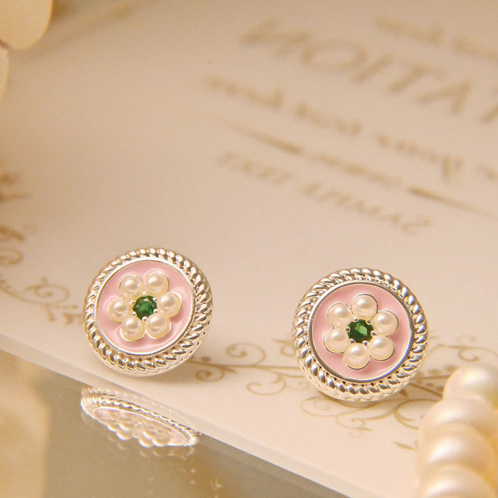 Buddha Stones Enamel Flower Luck Earrings - Pink - image 3