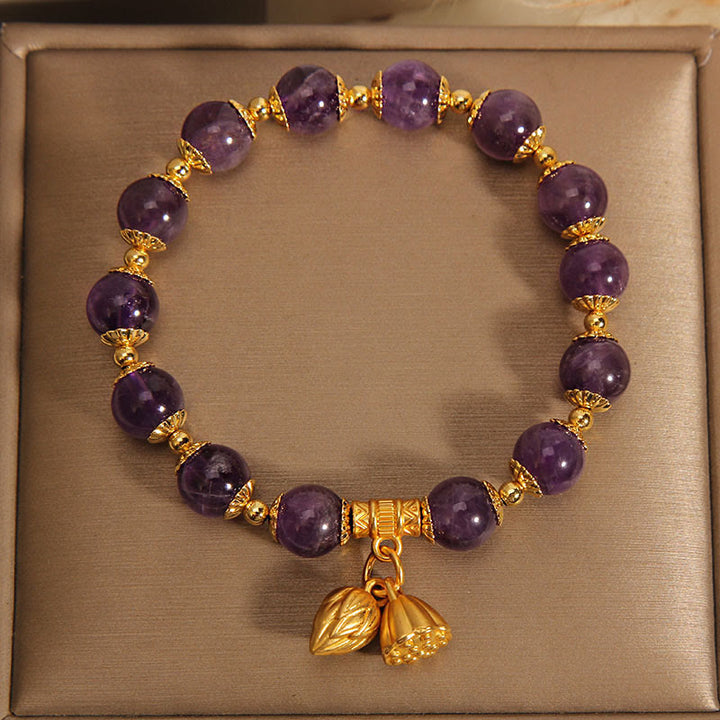Buddha Stones Natural Amethyst Lotus Healing Spiritual Bracelet - image 3