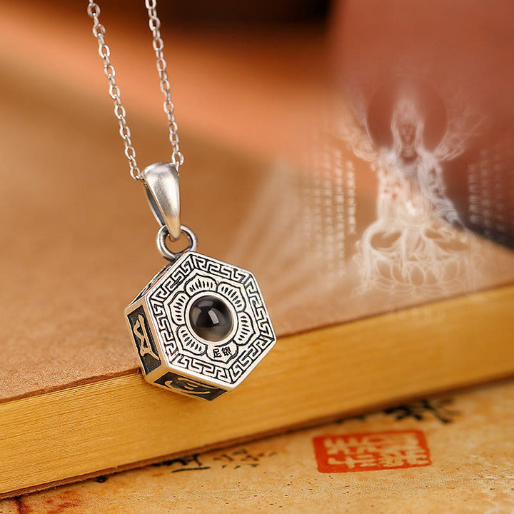 Buddha Stones 990 Sterling Silver Tibetan Om Mani Padme Hum Lotus Love Projection Necklace Pendant - Om Mani Padme Hum - image 0