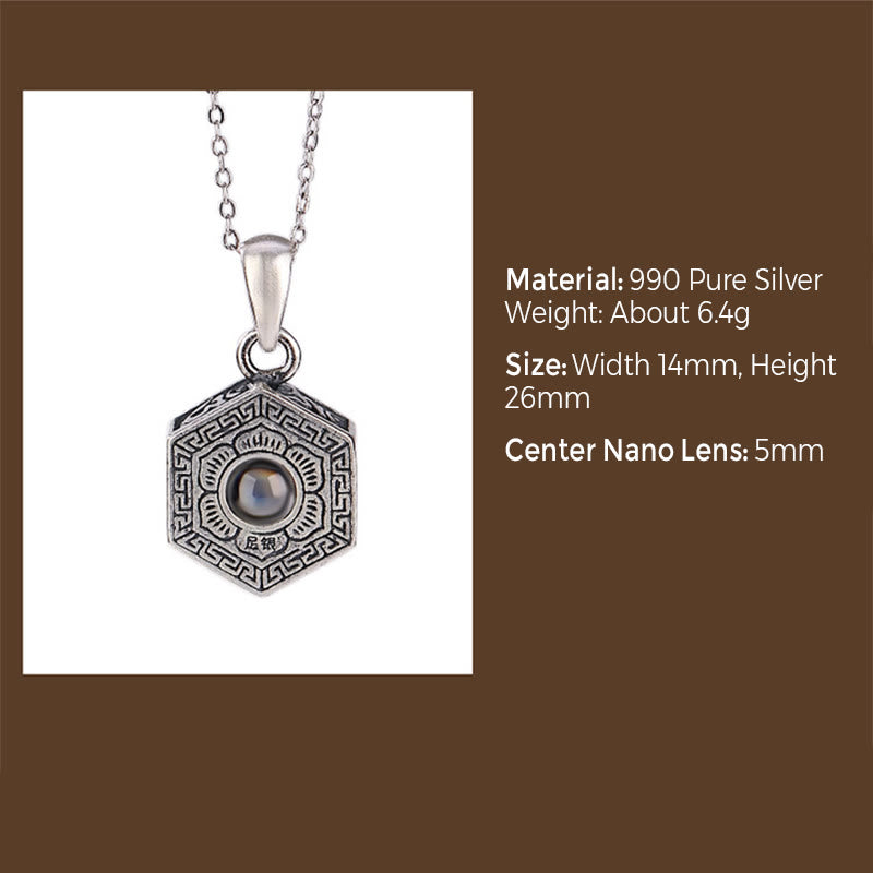 Buddha Stones 990 Sterling Silver Tibetan Om Mani Padme Hum Lotus Love Projection Necklace Pendant - image 8