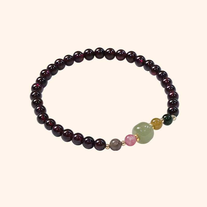 Buddha Stones Natural Garnet Hetian Jade Tourmaline Bead Passion Bracelet - image 6