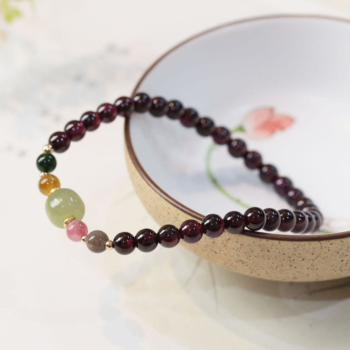 Buddha Stones Natural Garnet Hetian Jade Tourmaline Bead Passion Bracelet - image 2