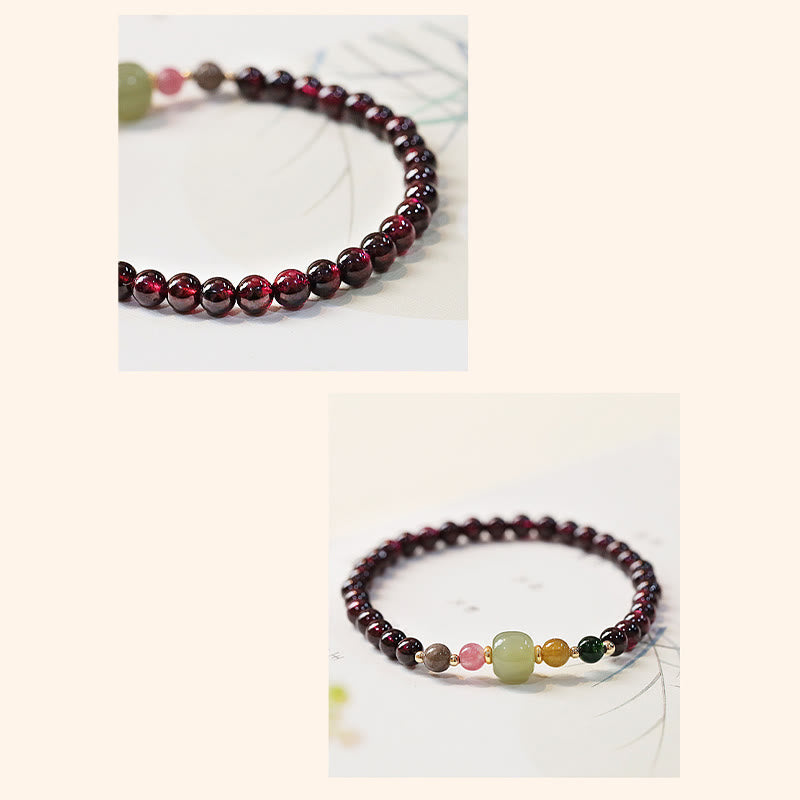 Buddha Stones Natural Garnet Hetian Jade Tourmaline Bead Passion Bracelet - image 5