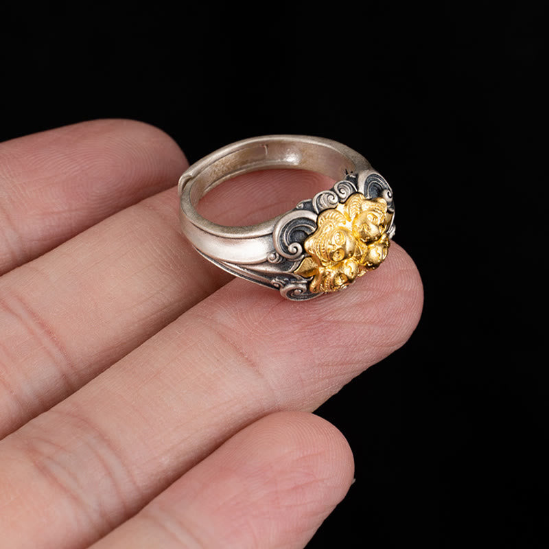 Buddha Stones 925 Sterling Silver Tibetan Skull Protection Adjustable Ring - image 4