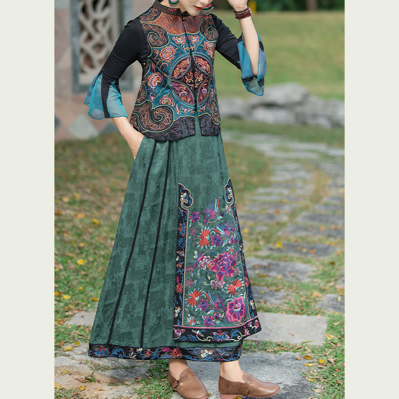 Buddha Stones Vintage Style Embroidery Flower Tang Suit Design Sleeveless Vest - image 11