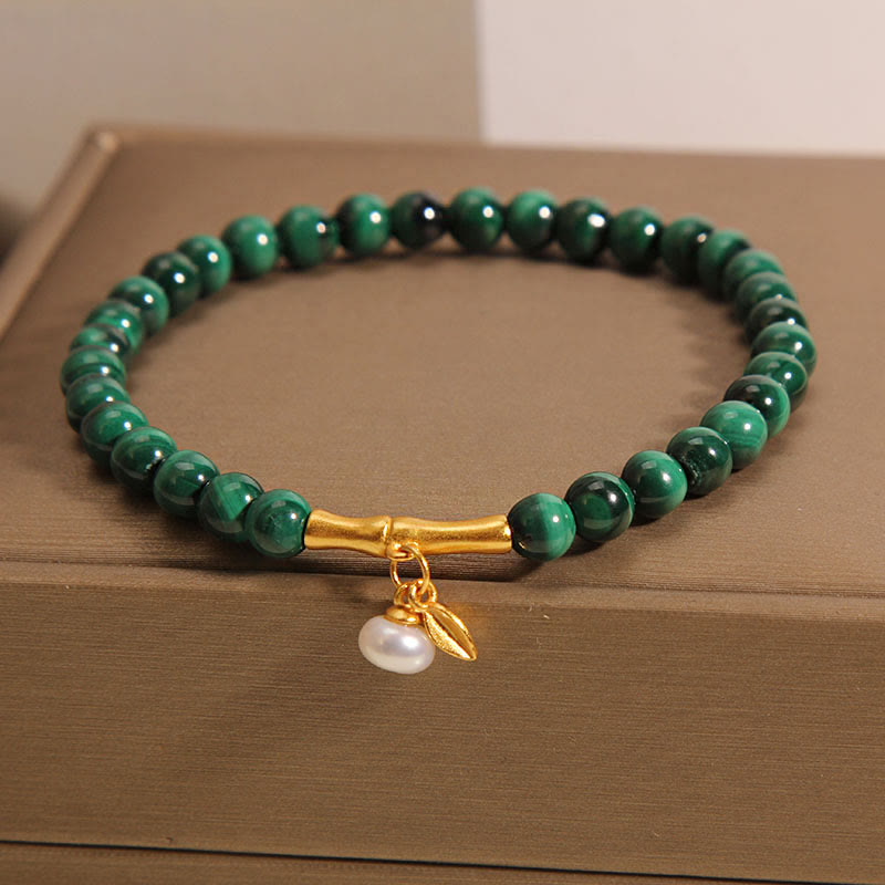Buddha Stones Natural Malachite Pearl Lucky Bamboo Anti-Anxiety Bracelet - Malachite Lucky Bamboo Bracelet(Wrist Circumference: 14-15cm) - image 0