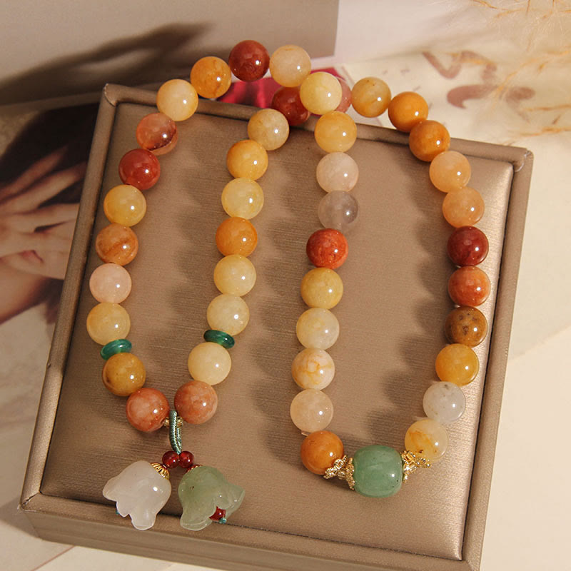 Buddha Stones Tibet Natural Golden Silk Jade Double Layer Bell Orchid Luck Bracelet - image 7