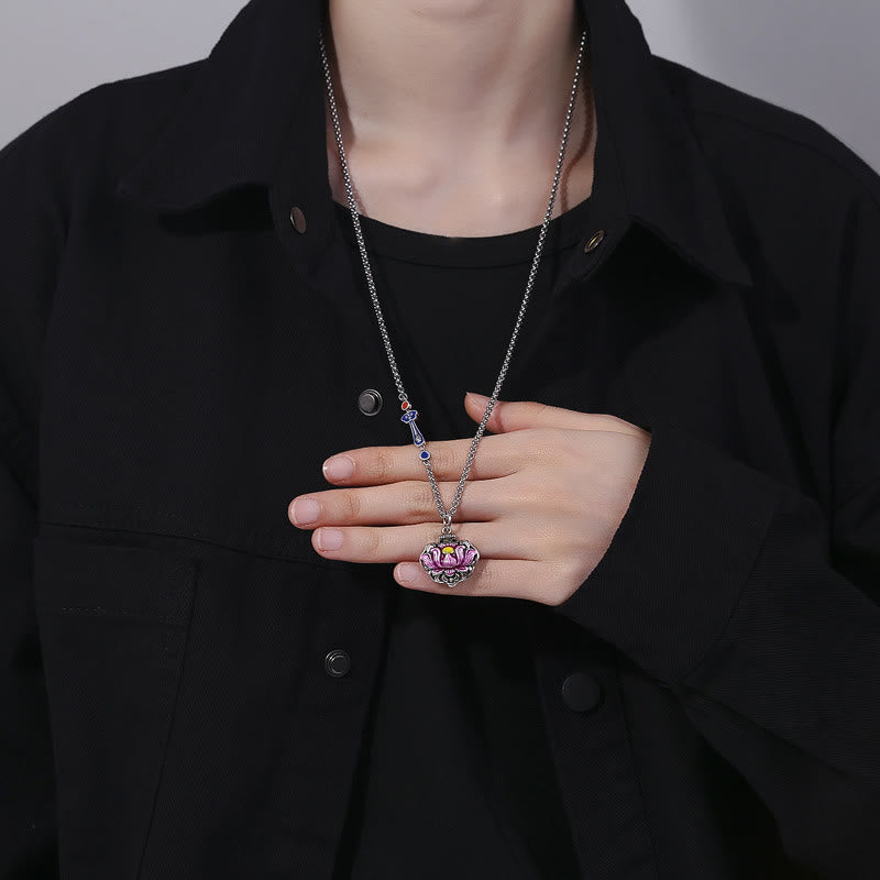 Buddha Stones Tibet Copper Lotus Luck New Begining Necklace Pendant - image 3