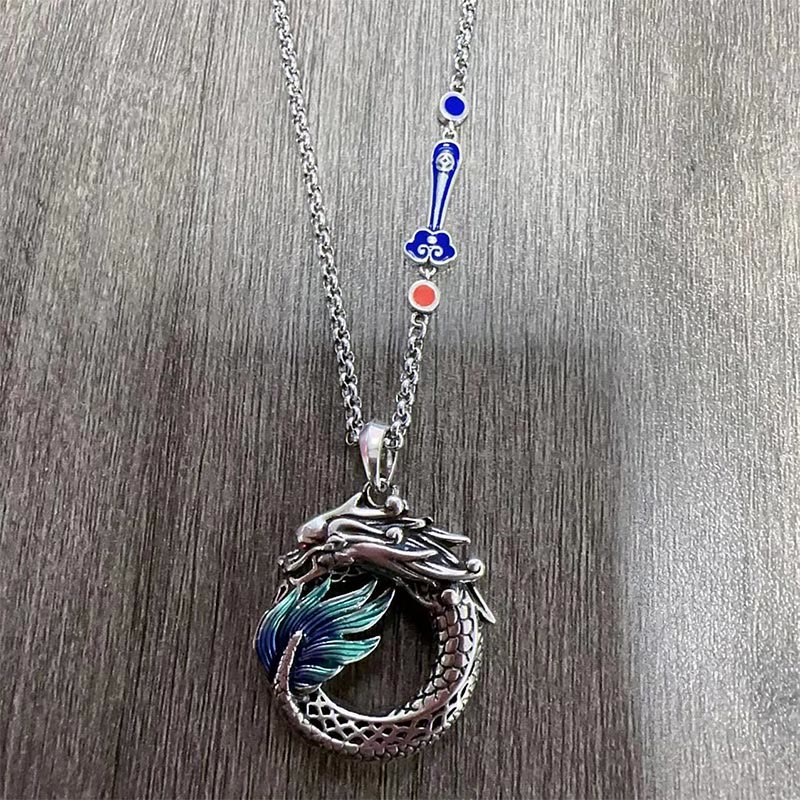 Buddha Stones Tibetan Copper Dragon Strength Necklace - Dragon Necklace-with Auspicious Cloud Chain(Necklace Length: 60cm) - image 5