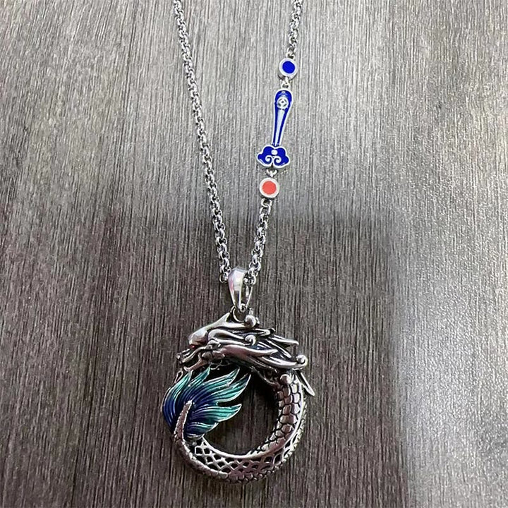 Buddha Stones Tibetan Copper Dragon Strength Necklace - Dragon Necklace-with Auspicious Cloud Chain(Necklace Length: 60cm) - image 5