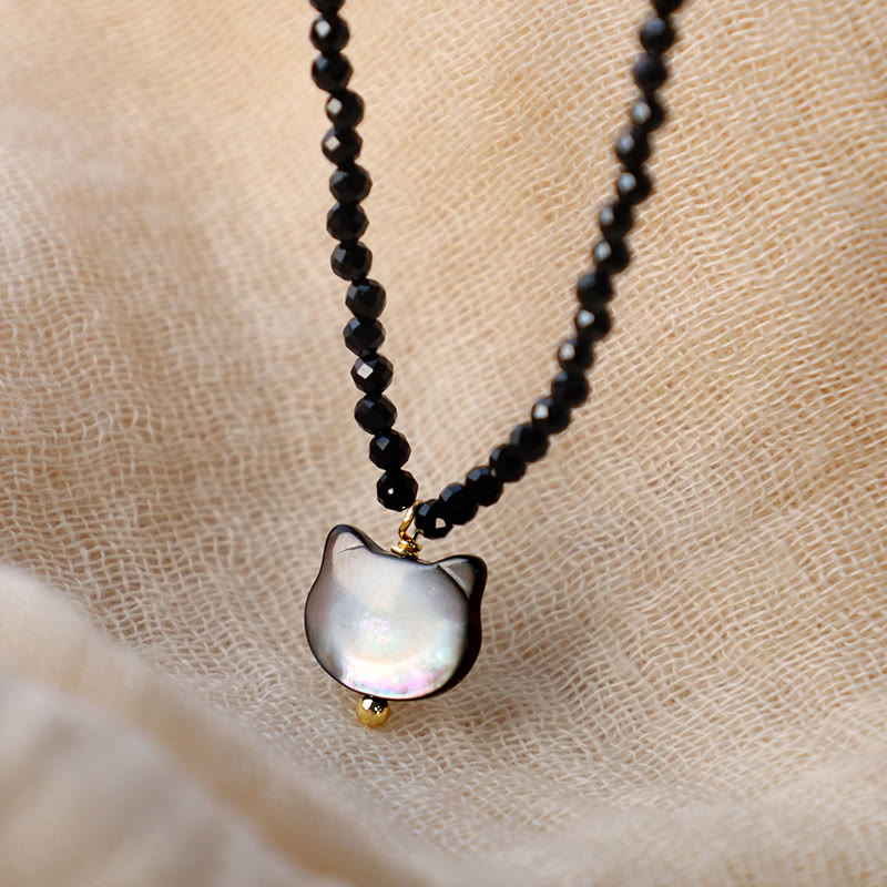 Buddha Stones Black Spinel Cute Cat Motivate Choker Necklace - image 4