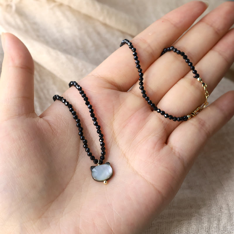 Buddha Stones Black Spinel Cute Cat Motivate Choker Necklace - image 12
