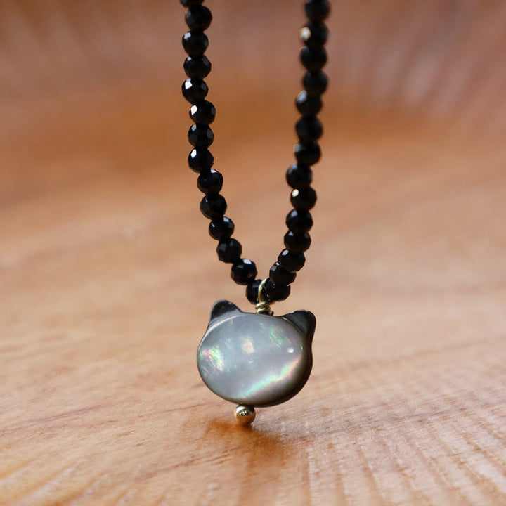 Buddha Stones Black Spinel Cute Cat Motivate Choker Necklace - image 1