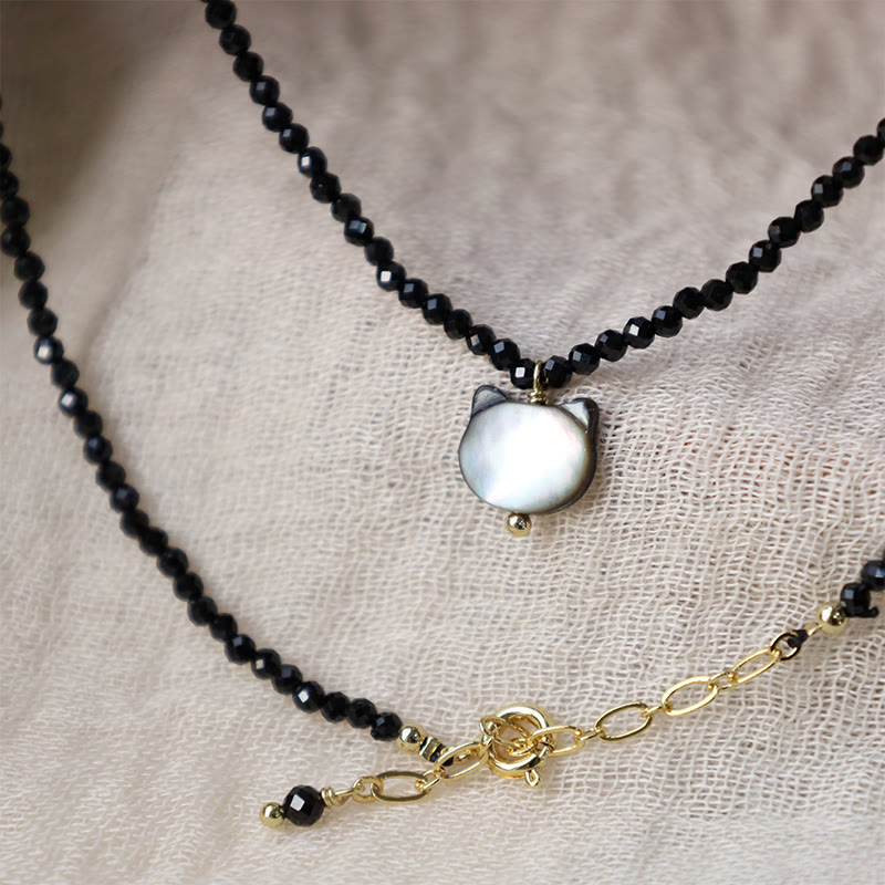 Buddha Stones Black Spinel Cute Cat Motivate Choker Necklace - image 6