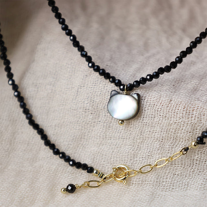 Buddha Stones Black Spinel Cute Cat Motivate Choker Necklace - image 6