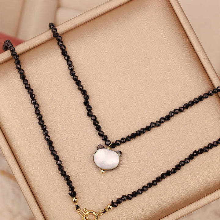 Buddha Stones Black Spinel Cute Cat Motivate Choker Necklace - image 11