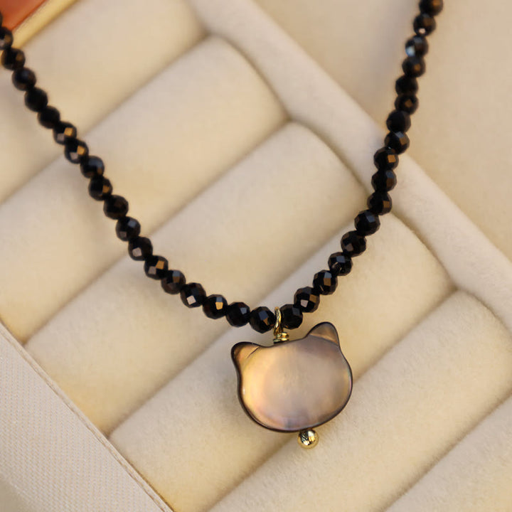 Buddha Stones Black Spinel Cute Cat Motivate Choker Necklace - image 0
