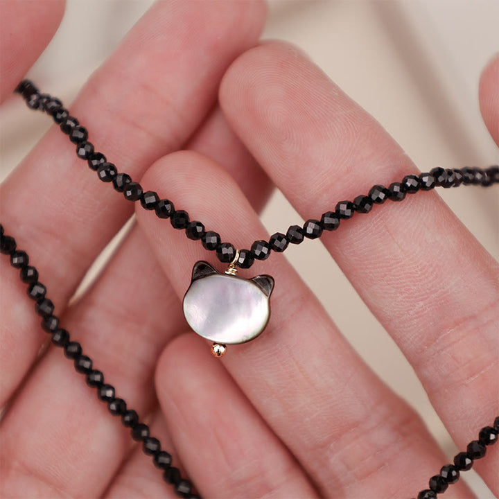 Buddha Stones Black Spinel Cute Cat Motivate Choker Necklace - image 7