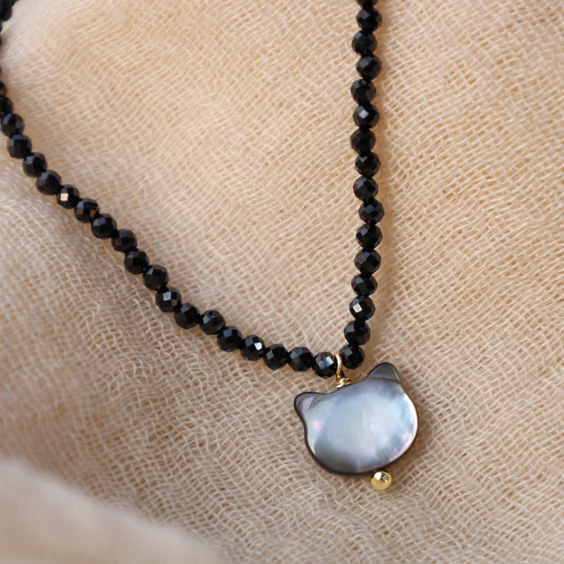 Buddha Stones Black Spinel Cute Cat Motivate Choker Necklace - image 5