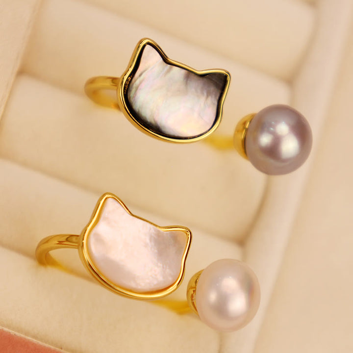 Buddha Stones Natural Pearl Copper Cat Healing Necklace Pendant Earrings - image 7