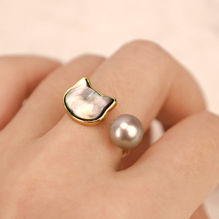 Buddha Stones Natural Pearl Copper Cat Healing Necklace Pendant Earrings - image 3