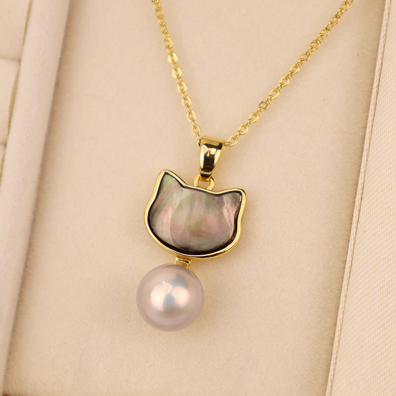 Buddha Stones Natural Pearl Copper Cat Healing Necklace Pendant Earrings - Black-Necklace(Necklace Length: 40cm) - image 4