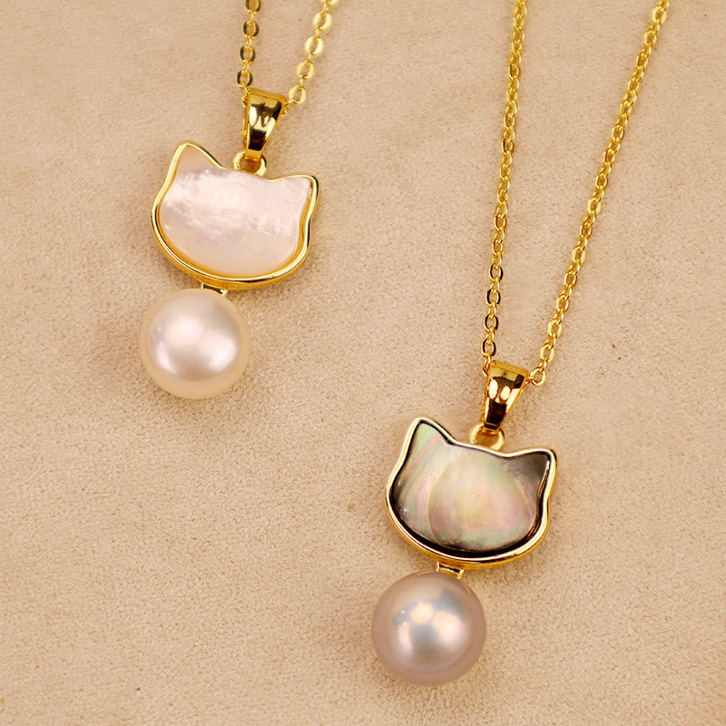 Buddha Stones Natural Pearl Copper Cat Healing Necklace Pendant Earrings - image 11