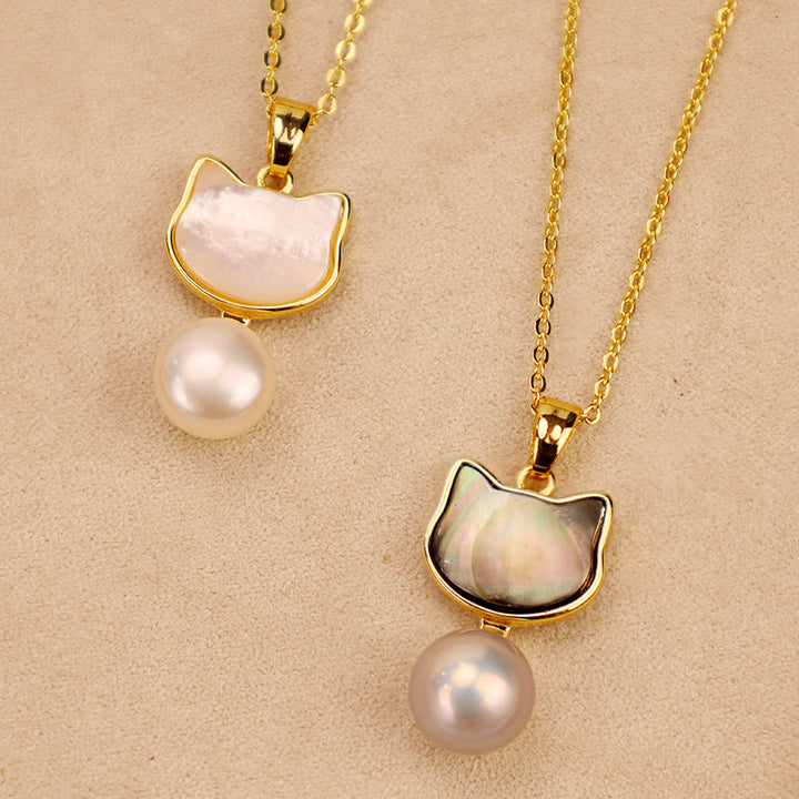 Buddha Stones Natural Pearl Copper Cat Healing Necklace Pendant Earrings - image 11