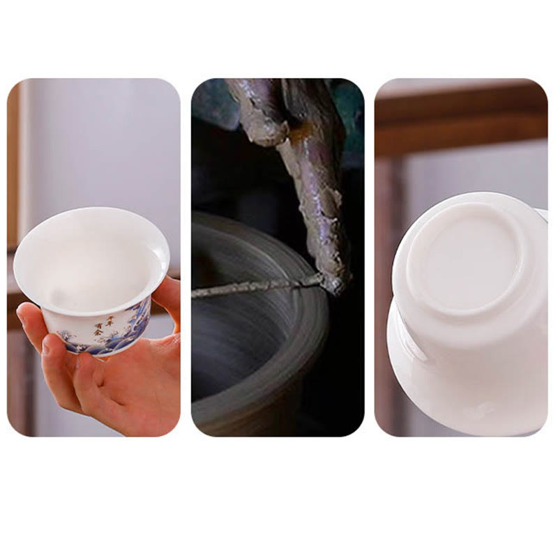 Buddha Stones White Porcelain Mountain Landscape Countryside Ceramic Gaiwan Teacup Kung Fu Tea Cup And Saucer With Lid - image 16