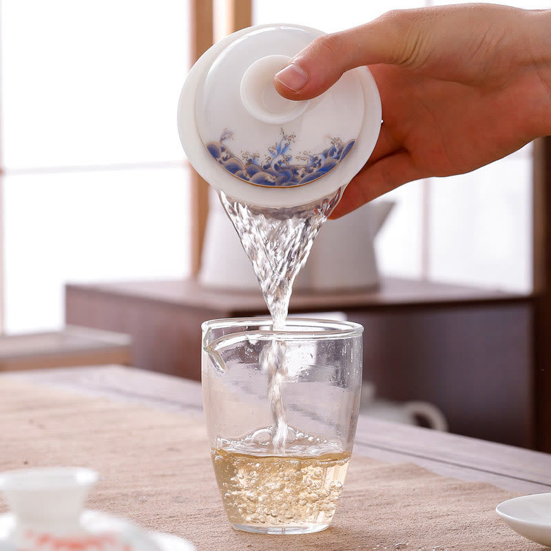 Buddha Stones White Porcelain Mountain Landscape Countryside Ceramic Gaiwan Teacup Kung Fu Tea Cup And Saucer With Lid - image 7