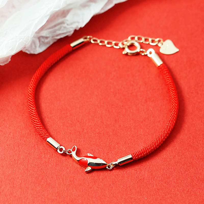 Buddha Stones Copper Koi Fish Wealth Necklace Pendant Red Rope Bracelet Earrings Set - Bracelet(Wrist Circumference 14-19cm) - image 1