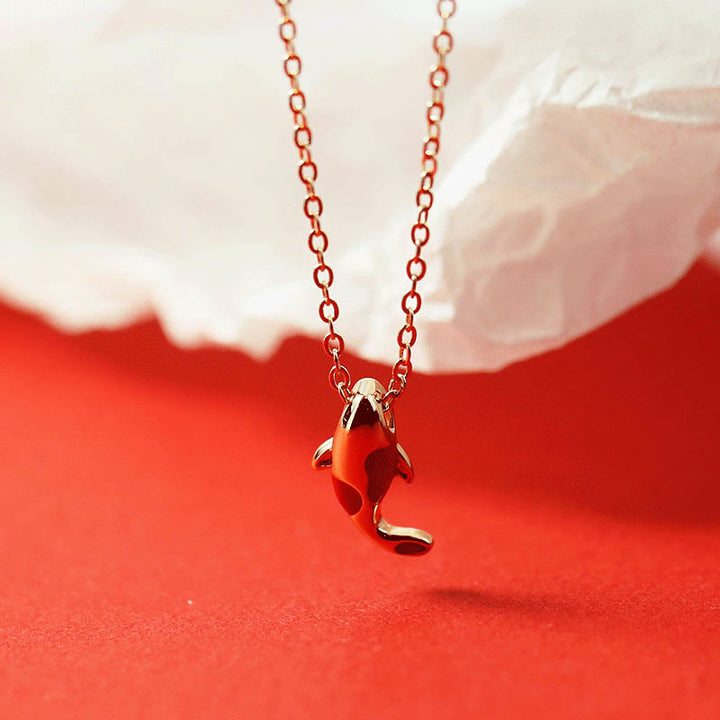 Buddha Stones Copper Koi Fish Wealth Necklace Pendant Red Rope Bracelet Earrings Set - Necklace - image 9