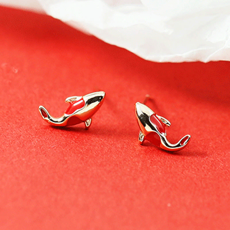 Buddha Stones Copper Koi Fish Wealth Necklace Pendant Red Rope Bracelet Earrings Set - Earrings - image 14