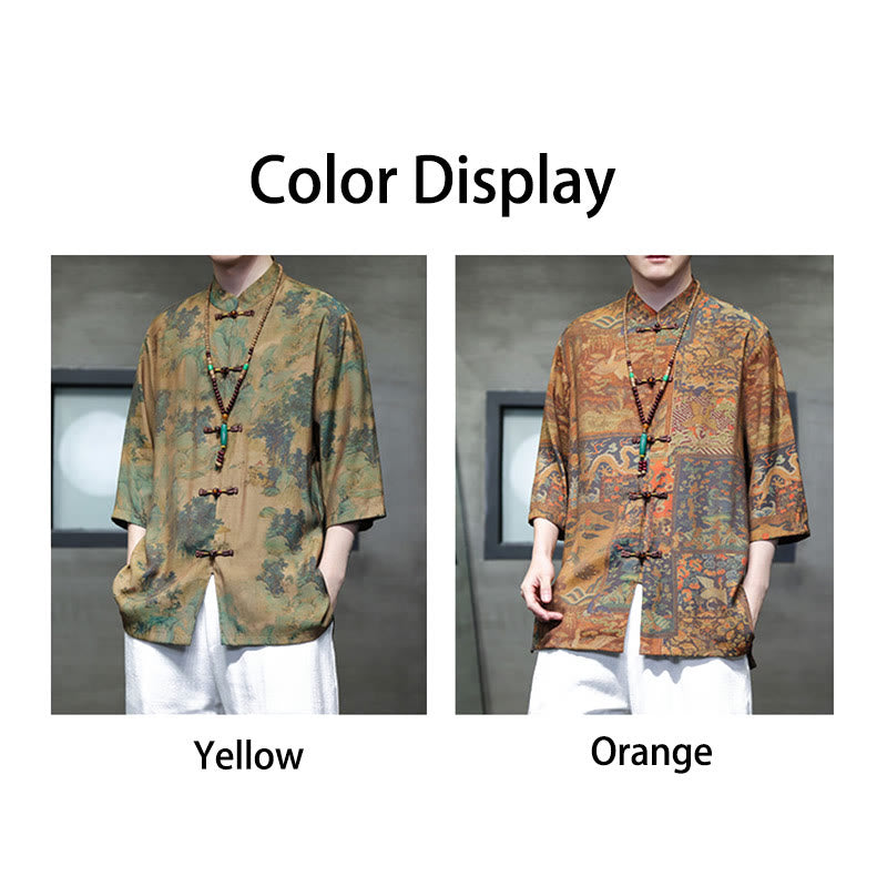Buddha Stones Landscape Chinese Dragon Pattern Chinese Three Quarter Sleeve Shirt Men T-shirt - image 21