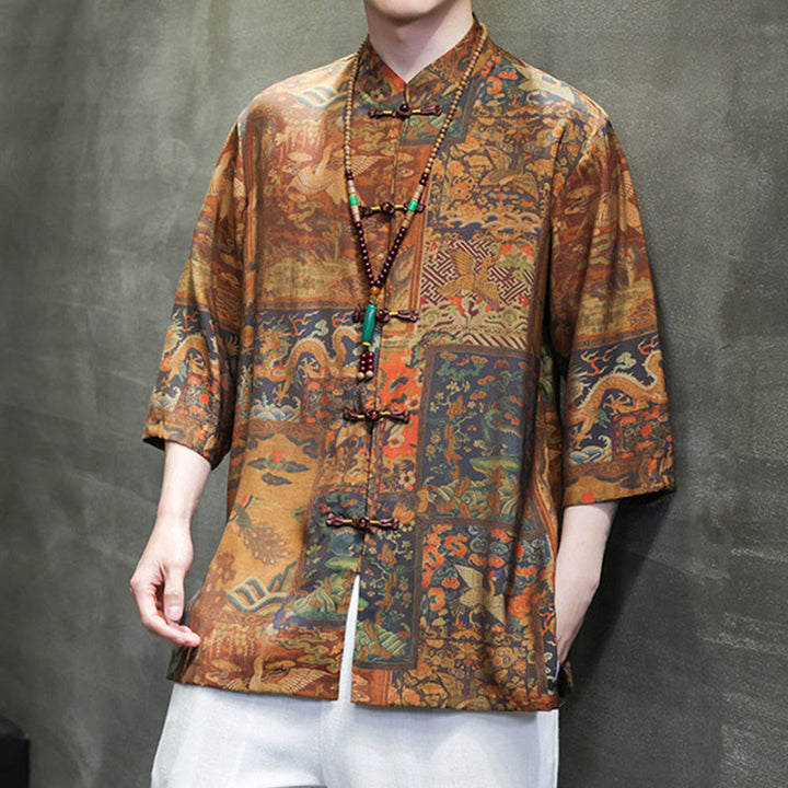 Buddha Stones Landscape Chinese Dragon Pattern Chinese Three Quarter Sleeve Shirt Men T-shirt - image 16