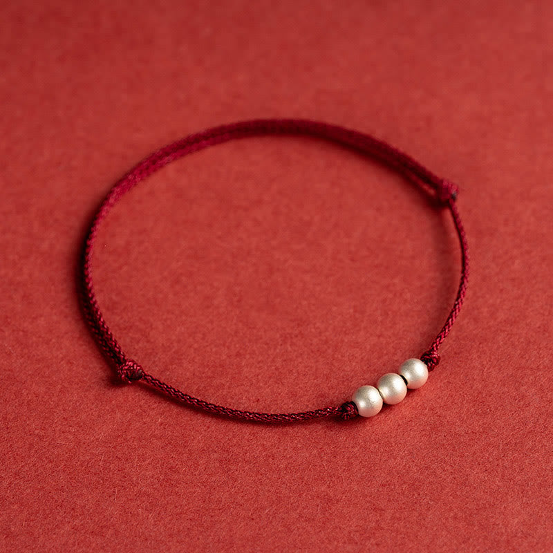 Buddha Stones 925 Sterling Silver Three Beads Protection String Bracelet Anklet - image 2