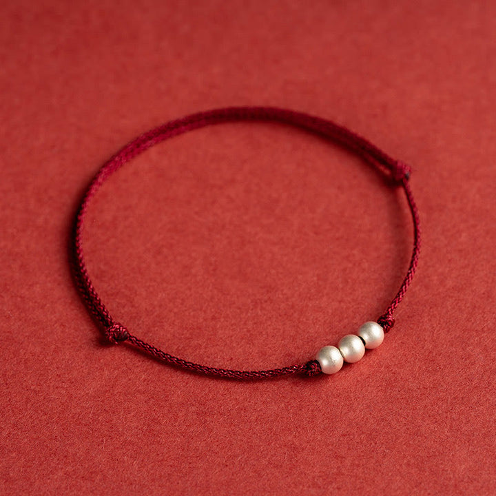 Buddha Stones 925 Sterling Silver Three Beads Protection String Bracelet Anklet - image 2