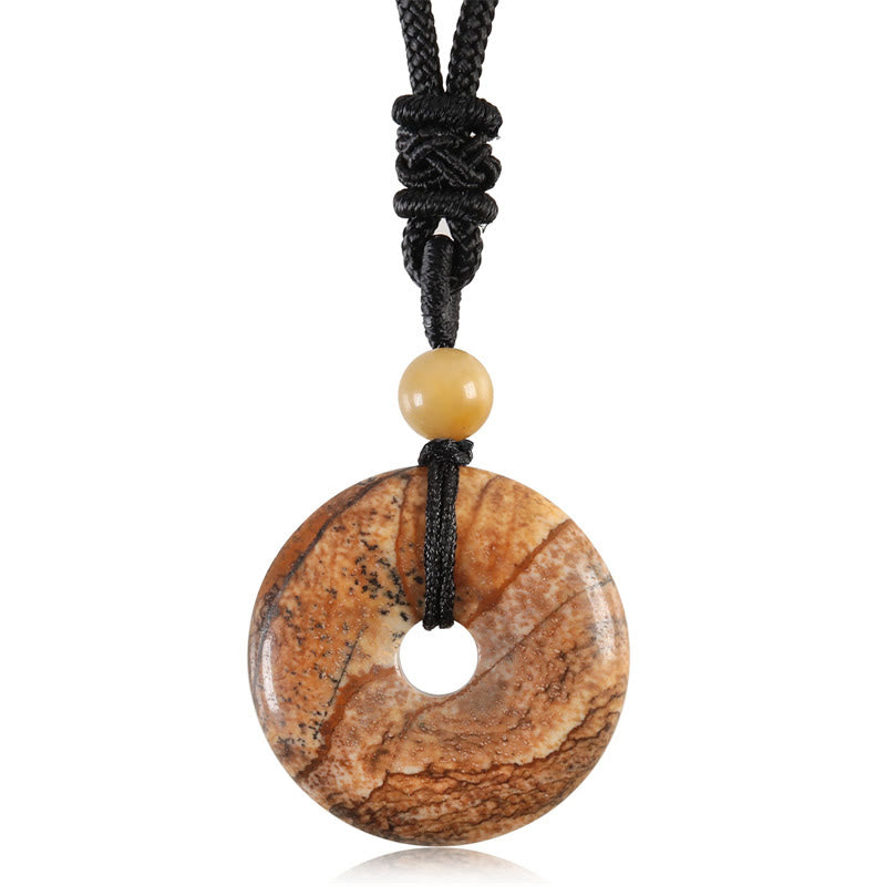 Buddha Stones Lucky Coin Pendant Healing Crystal Gemstone Necklace - Picture Jasper - image 35