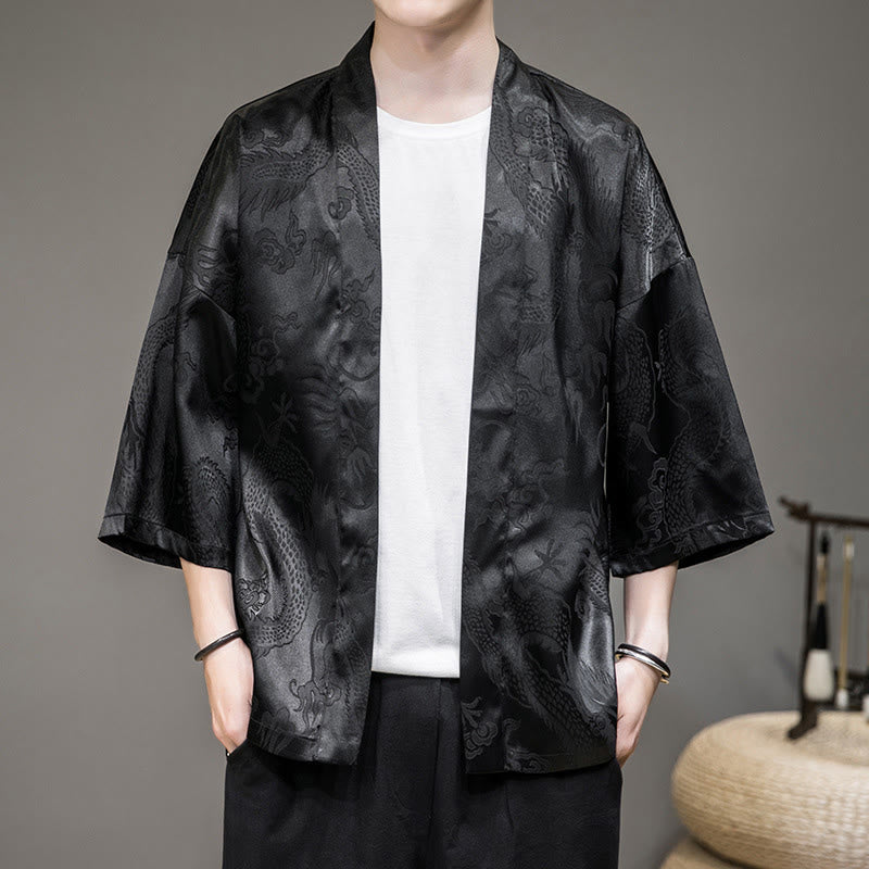Buddha Stones Chinese Dragon Open Front Jacket Men's Kimono - Black(Top Only) - US/UK/AU46，EU56 (5XL)  - image 6