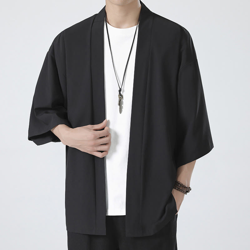 Buddha Stones Solid Color Open Front Jacket Men's Kimono - image 1