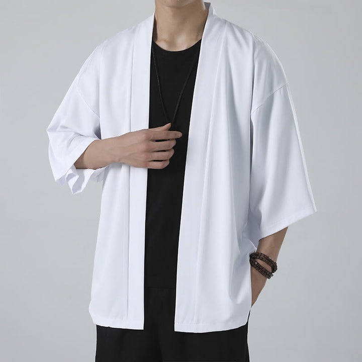 Buddha Stones Solid Color Open Front Jacket Men's Kimono - White(Jacket Only) - US/UK/AU46，EU56 (5XL) - image 8