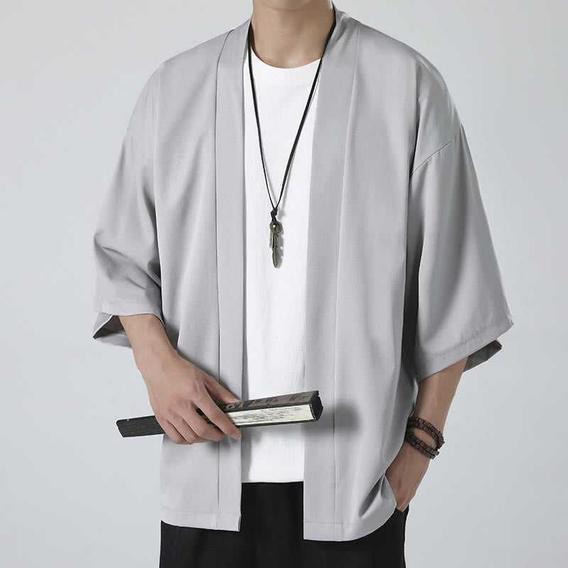 Buddha Stones Solid Color Open Front Jacket Men's Kimono - Gray(Jacket Only) - US/UK/AU46，EU56 (5XL) - image 13