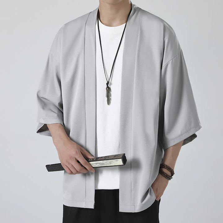 Buddha Stones Solid Color Open Front Jacket Men's Kimono - Gray(Jacket Only) - US/UK/AU46，EU56 (5XL) - image 13